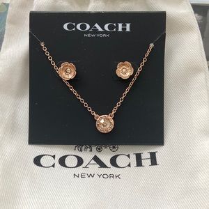 Coach Open Circle Necklace And Tea Rose Stud Earrings Set